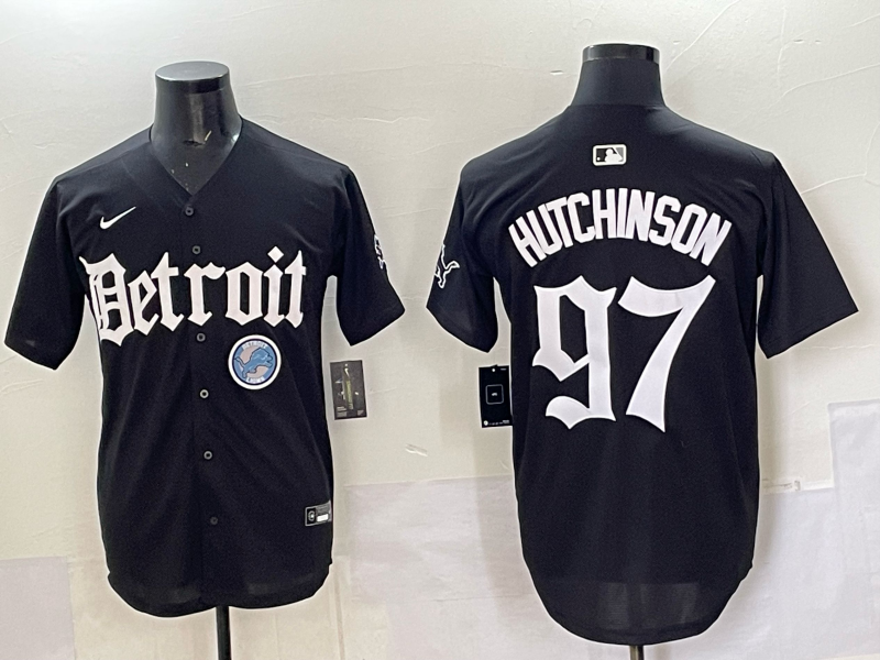 Men 2025 Detroit Lions #97 Hutchinson Black NFL jersey 0014->detroit lions->NFL Jersey